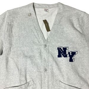 J Crew Mens XXL Heather Gray Fleece Cardigan Sweatshirt‎ New York Logo BL311